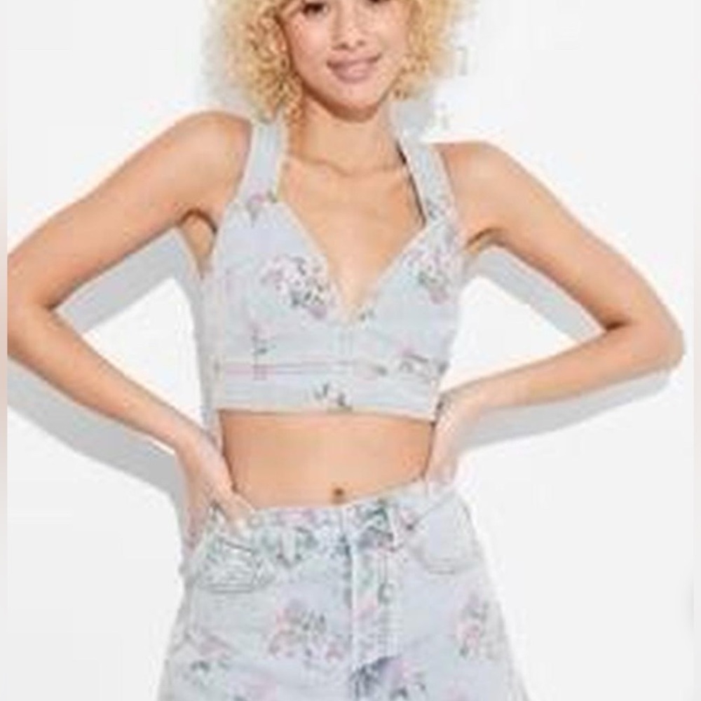 Wild Fable Denim Flower Crop Top - NWTS